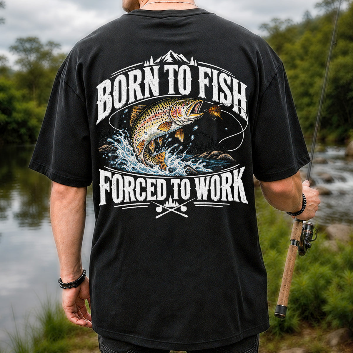Brown Trout Mountain Lake Fishing Graphic T-Shirt | Back Print