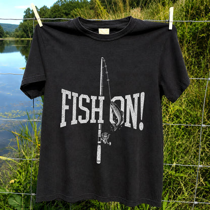 Fish On Trout and Fishing Rod Vintage Graphic T-Shirt
