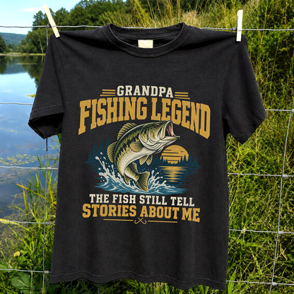 Grandpa Fishing Legend Jumping Bass Vintage Fishing T-Shirt
