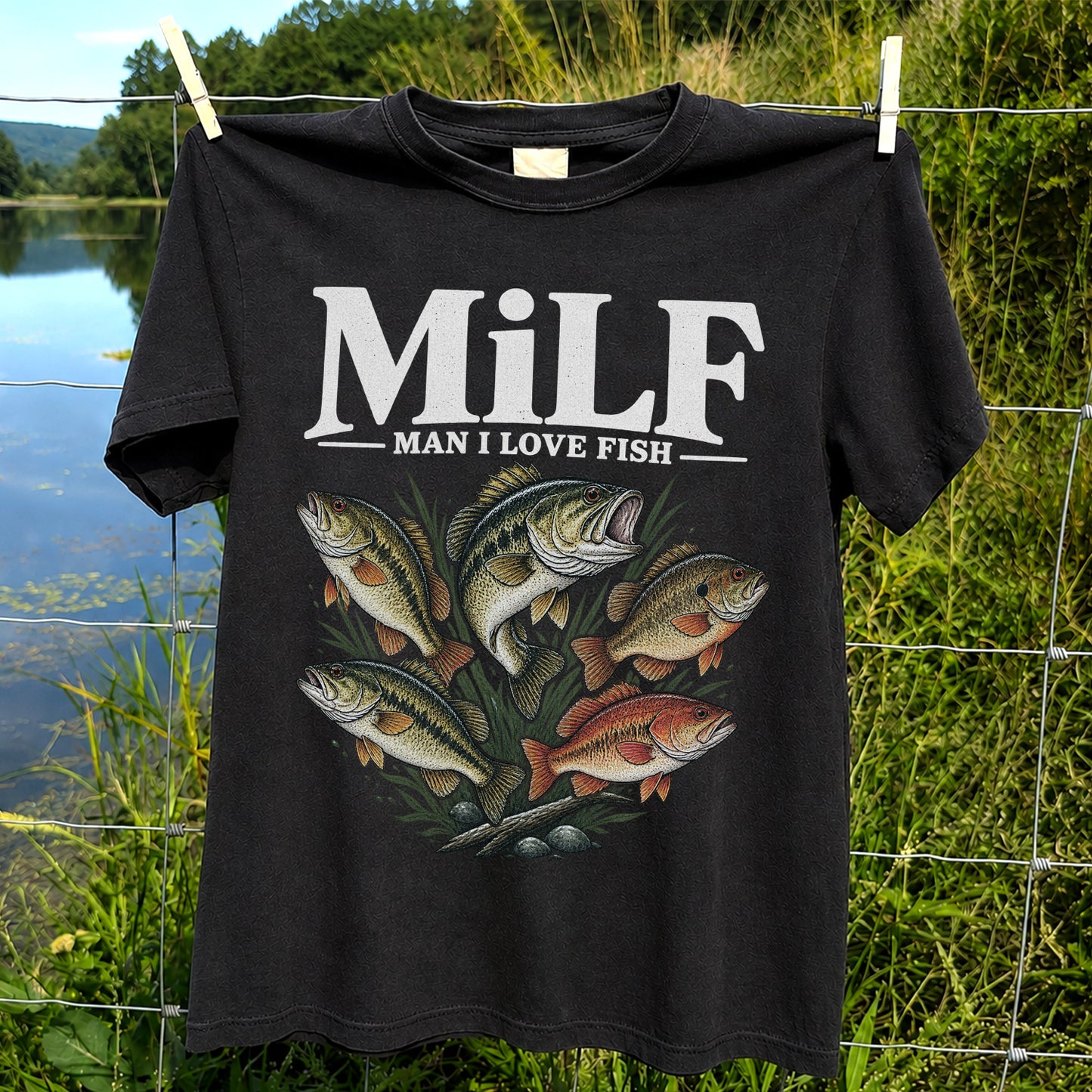 MiLF Man I Love Fish Five Bass Funny Fishing T-Shirt