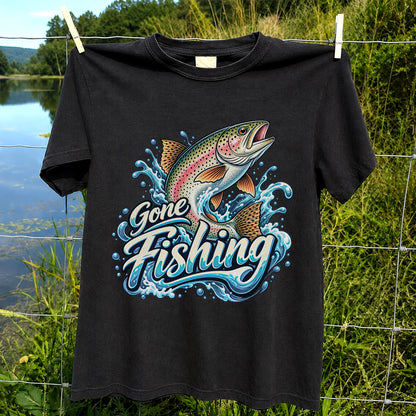 Gone Fishing Jumping Rainbow Trout Splash Graphic T-Shirt