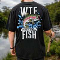 WTF Where's the Fish Funny Rainbow Trout Fishing T-Shirt | Back Print