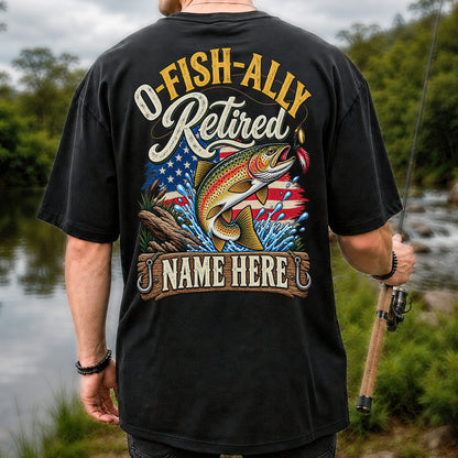 Retired Rainbow Trout American Flag Fishing T-Shirt | Back Print