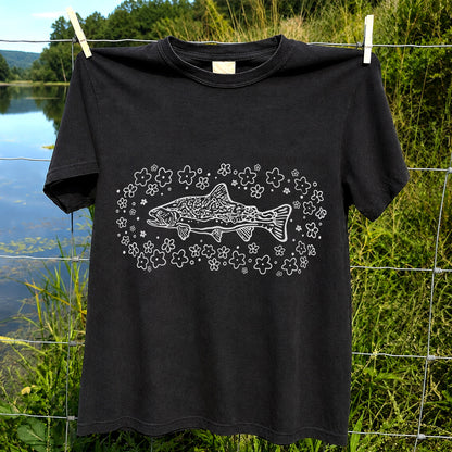 Brown Trout Surrounded by Wildflowers Fishing Graphic T-Shirt