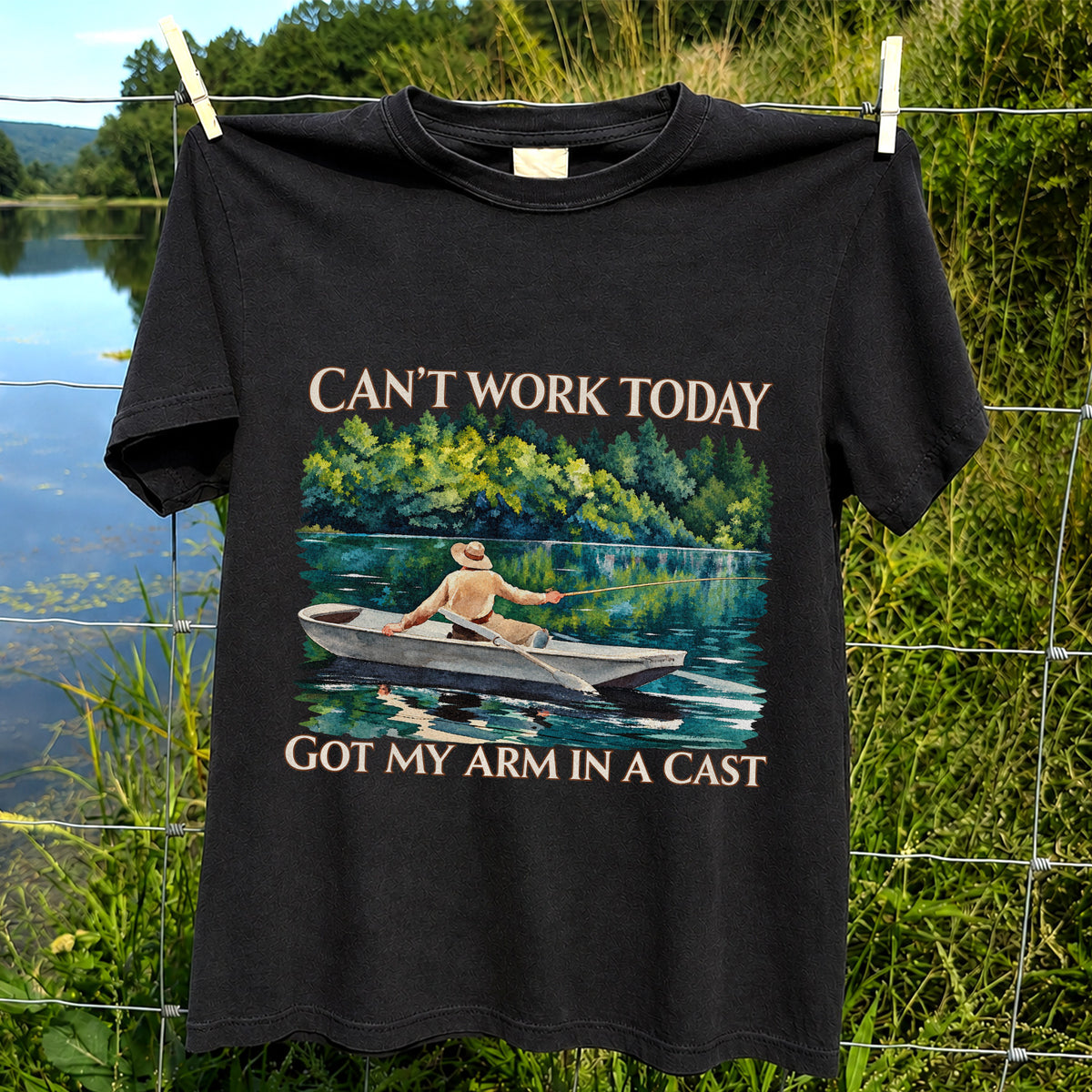 Can't Work Today Got My Arm in a Cast Fishing Boat T-Shirt