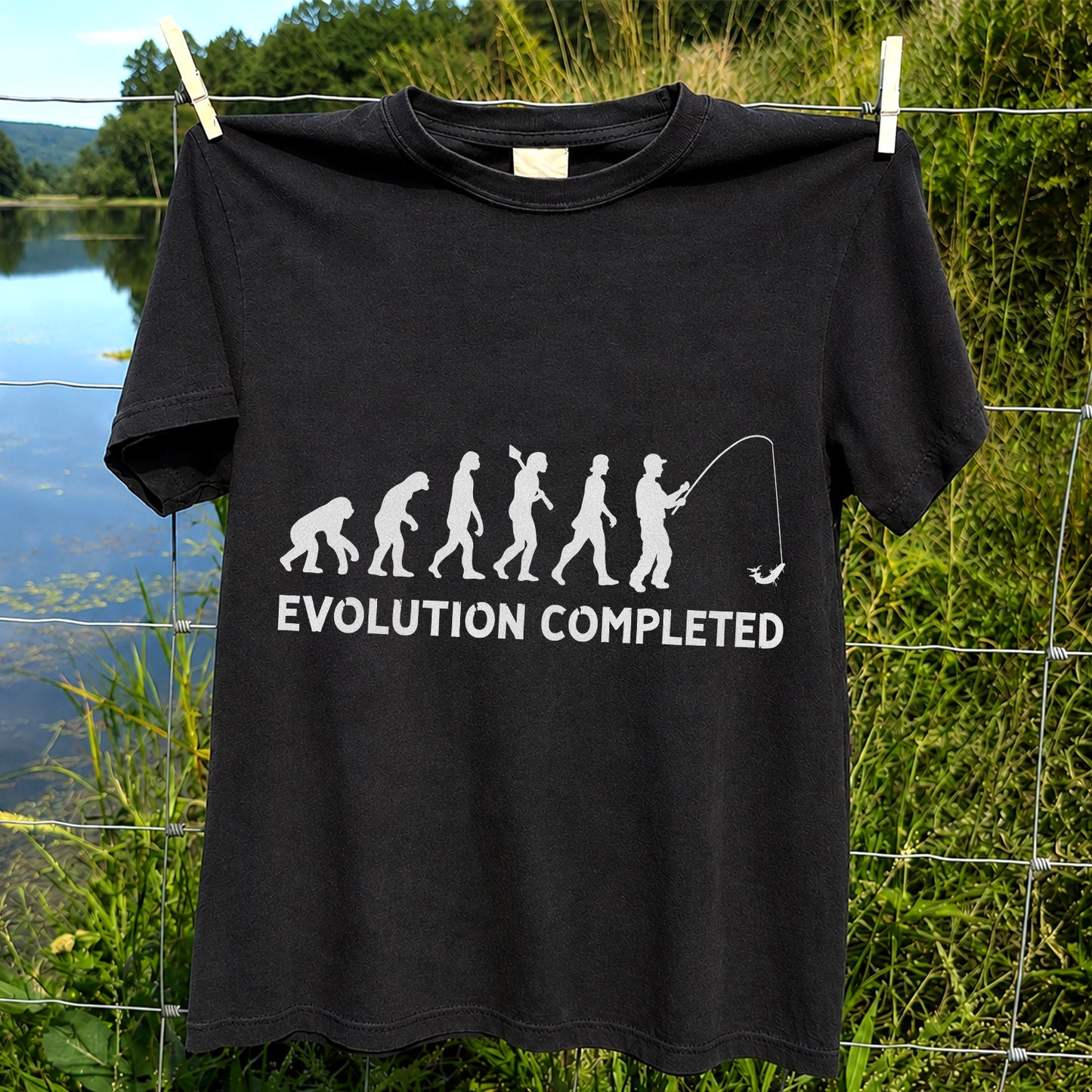 Evolution Completed Angler Silhouette Funny Fishing T-Shirt