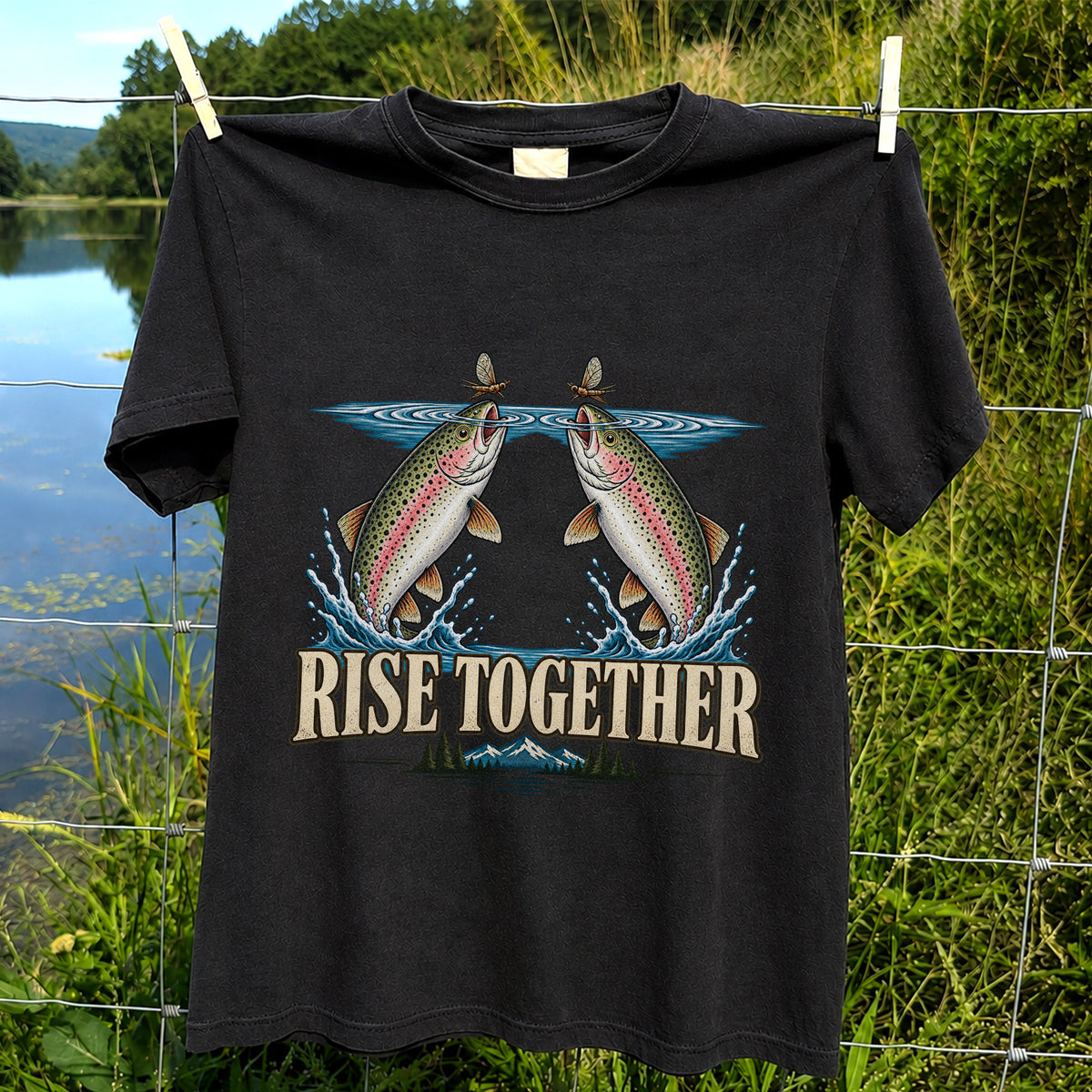 Rise Together Rainbow Trout Fly Fishing Graphic T-Shirt