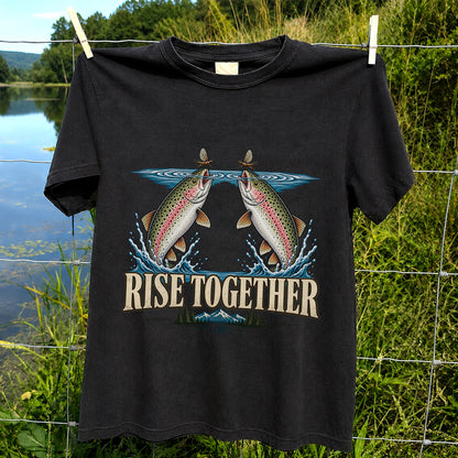 Rise Together Rainbow Trout Fly Fishing Graphic T-Shirt