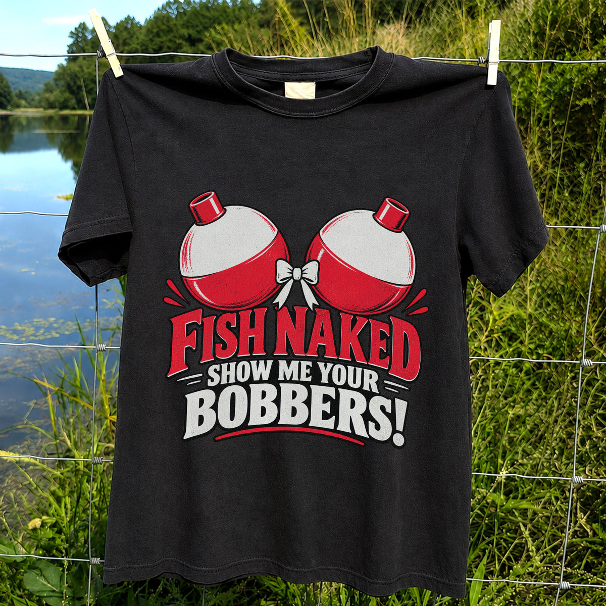 Fish Naked Show Me Your Bobbers Funny Fishing T-Shirt