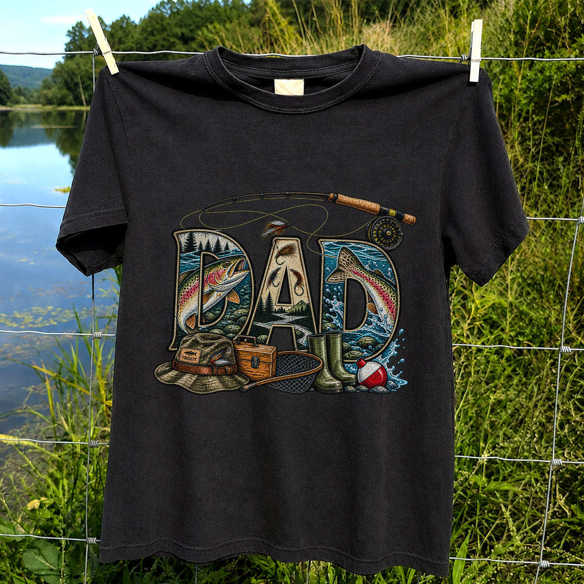 Dad Rainbow Trout Fly Fishing Vintage Graphic T-Shirt