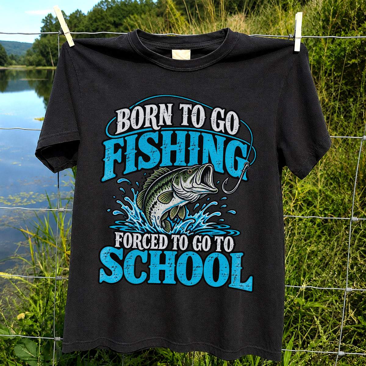 Born to Go Fishing Forced to Go to School Bass T-Shirt
