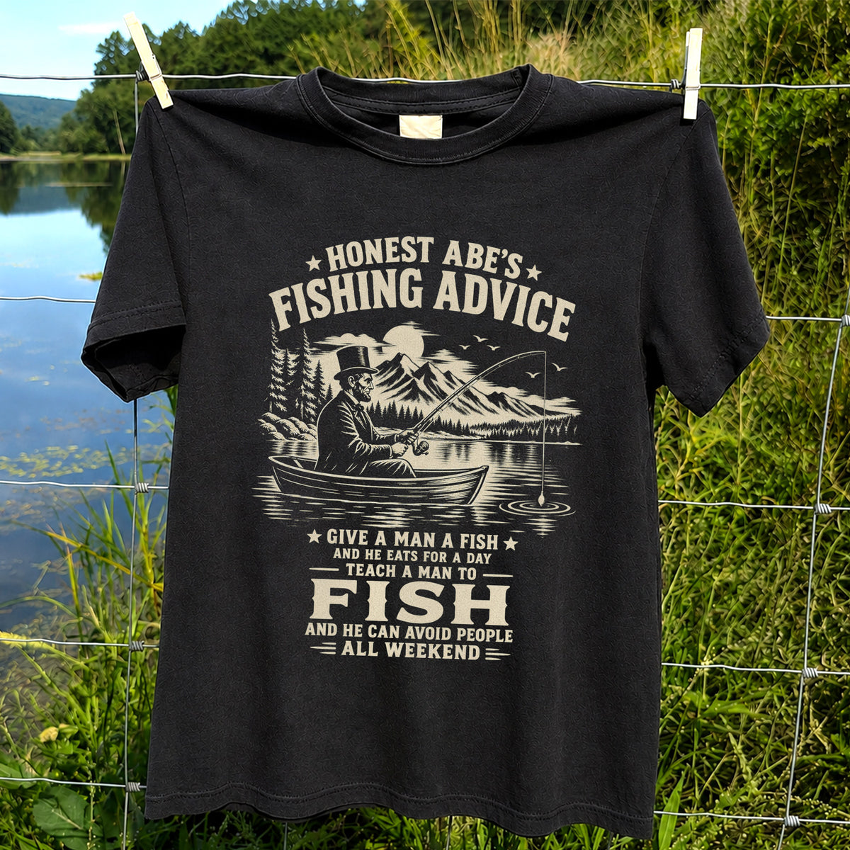 Honest Abe's Fishing Advice Funny Lincoln in a Boat T-Shirt