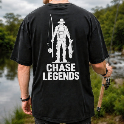 Chase Legends Fly Fishing Angler Silhouette Graphic T-Shirt | Back Print