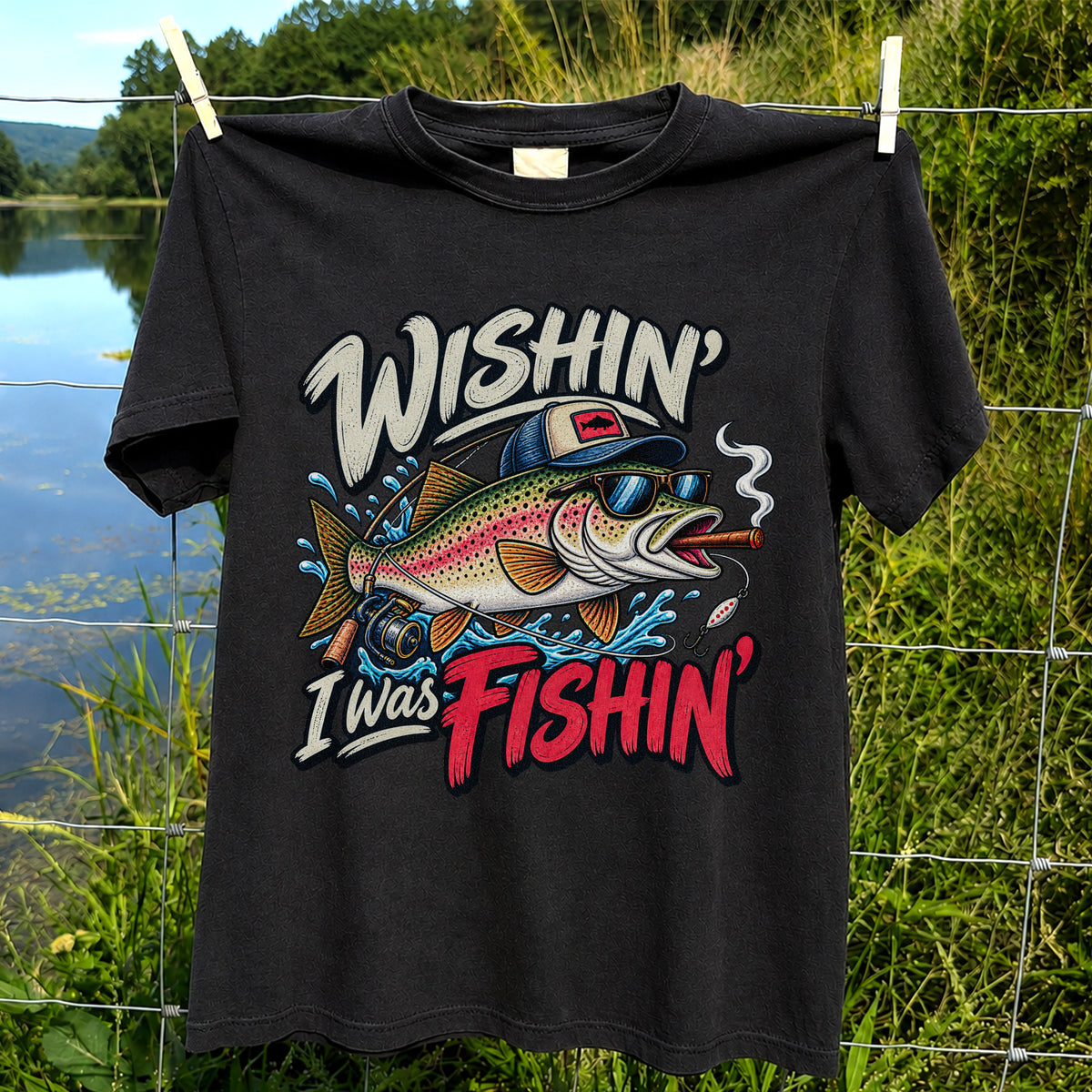 Wishin' I Was Fishin' Funny Rainbow Trout Fishing T-Shirt