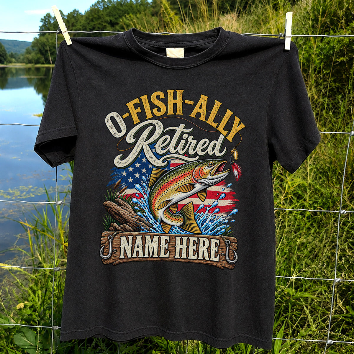 Retired Rainbow Trout American Flag Fishing T-Shirt