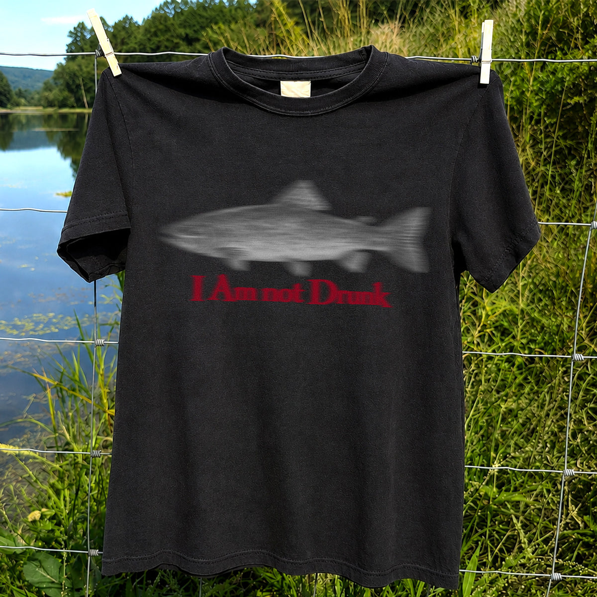I Am Not Drunk Funny Blurry Trout Fishing Graphic T-Shirt