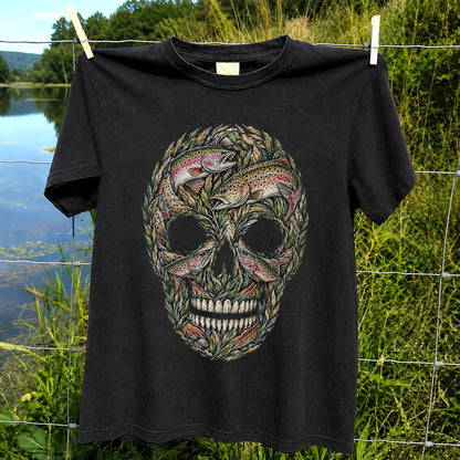 Rainbow and Brown Trout Skull Fishing Graphic T-Shirt