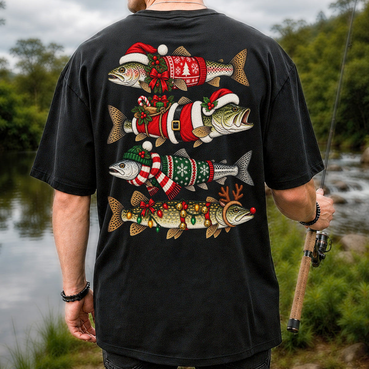 Christmas Fish Collection Festive Fishing Graphic T-Shirt | Back Print