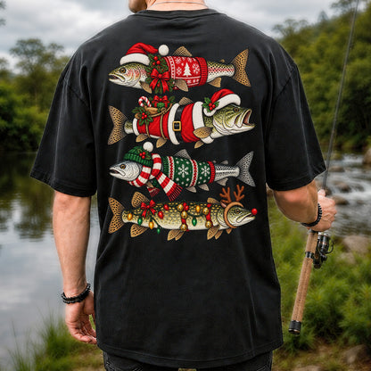 Christmas Fish Collection Festive Fishing Graphic T-Shirt | Back Print