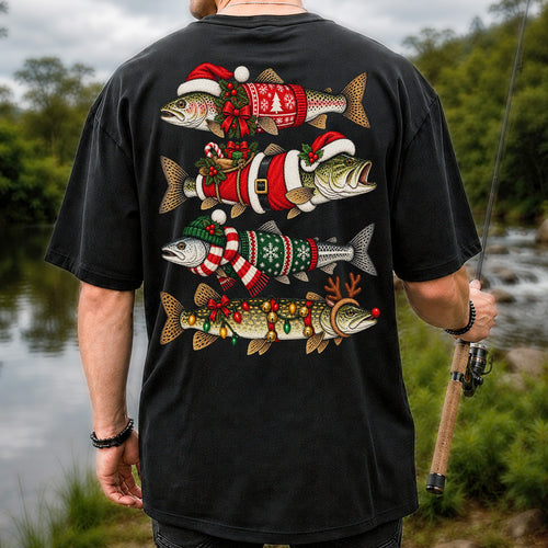 Christmas Fish Collection Festive Fishing Graphic T-Shirt | Back Print