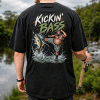 Kickin' Bass Funny Bass Fishing Graphic T-Shirt | Back Print