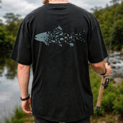 Wildlife Fish Silhouette Fishing Graphic T-Shirt | Back Print