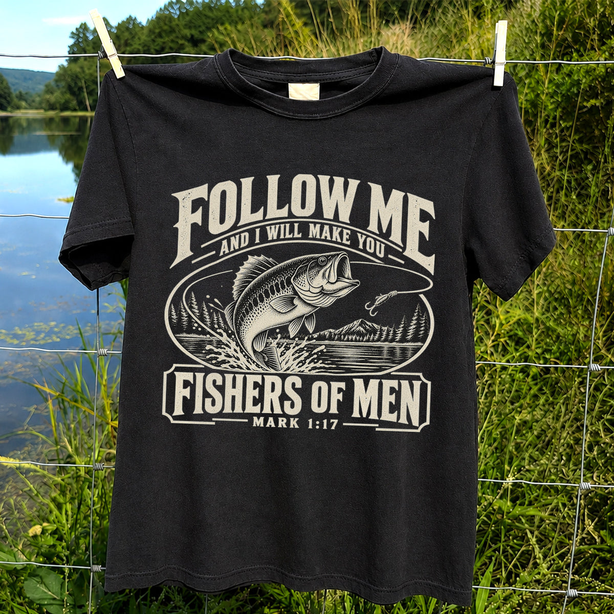 Follow Me Fishers of Men Christian Bass Fishing Graphic T-Shirt