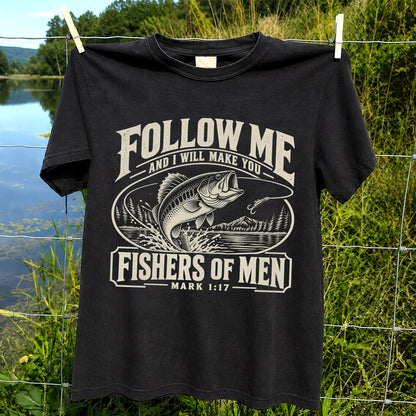 Follow Me Fishers of Men Christian Bass Fishing Graphic T-Shirt