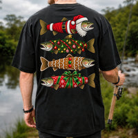Festive Christmas Trout Santa and Gingerbread Fishing T-Shirt | Back Print