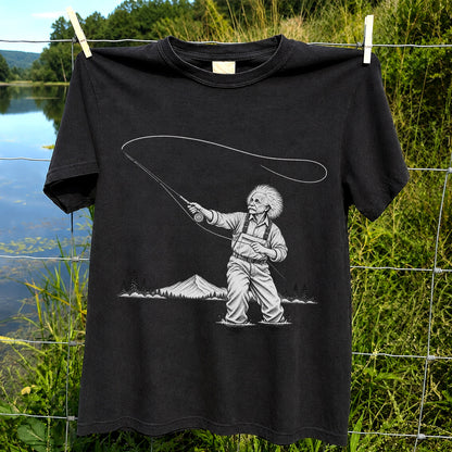 Vintage Fly Fisherman Mountain Lake Fishing Graphic T-Shirt