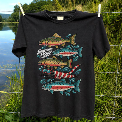 Something Fishy Trout and Snorkeler Fishing Graphic T-Shirt