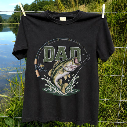 Dad Bass Fishing Rod and Reel Graphic T-Shirt