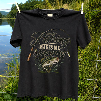 Fishing Makes Me Happy Bass Fishing Graphic T-Shirt