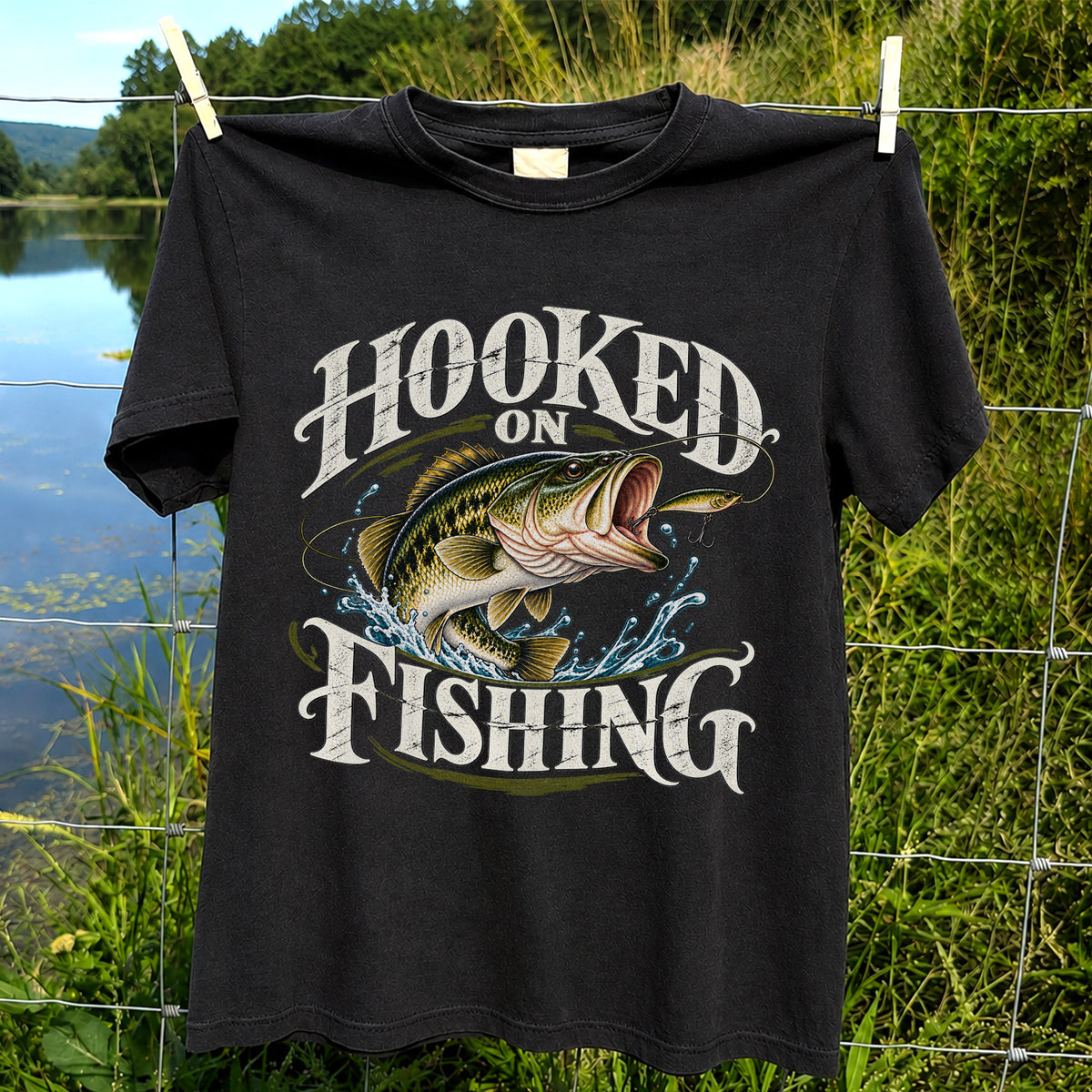 Hooked on Fishing Largemouth Bass Graphic T-Shirt