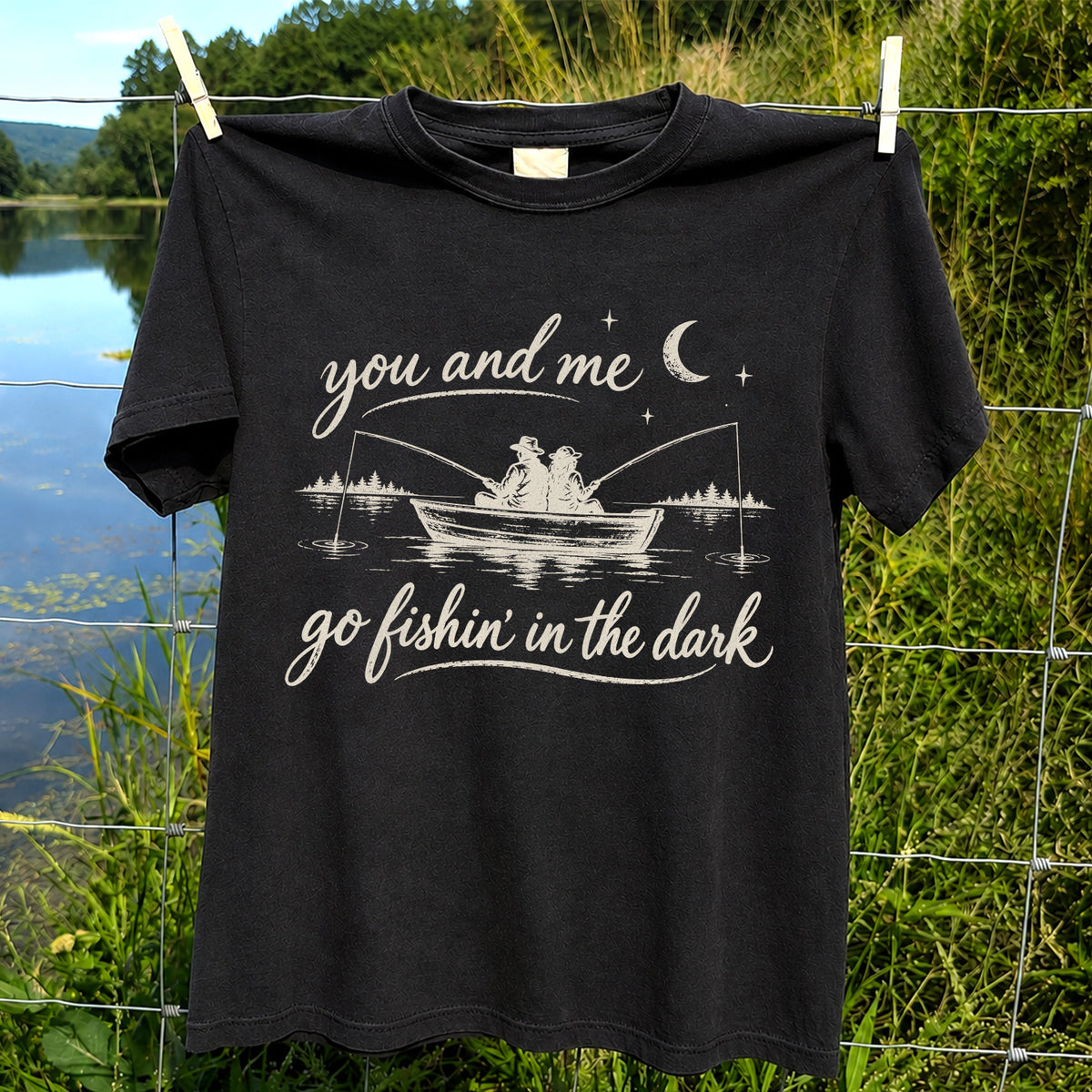 You and Me Go Fishin' in the Dark Couple in a Boat Fishing T-Shirt