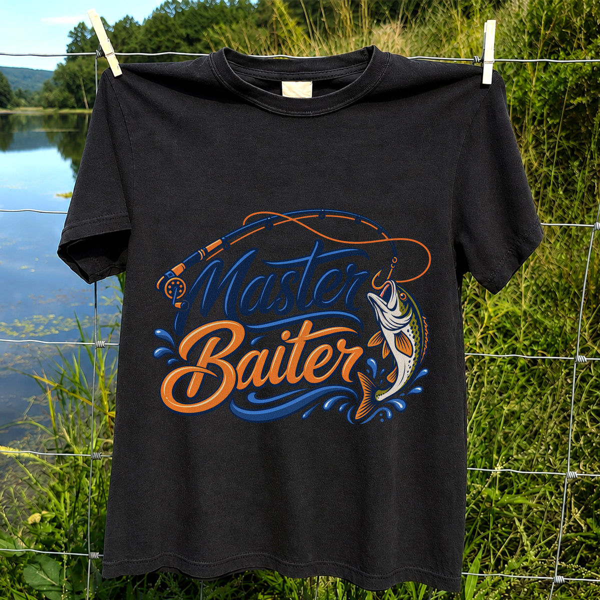Master Baiter Funny Fishing Rod and Jumping Fish T-Shirt
