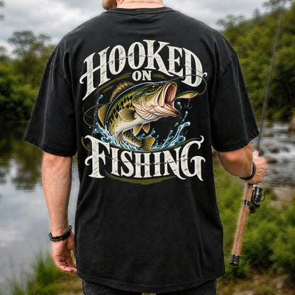 Hooked on Fishing Largemouth Bass Graphic T-Shirt | Back Print