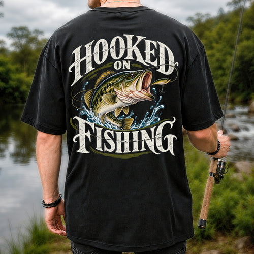 Hooked on Fishing Largemouth Bass Graphic T-Shirt | Back Print