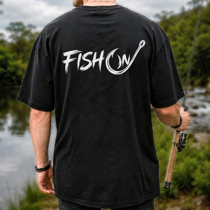 Fish On Fishing Hook Graphic T-Shirt | Back Print