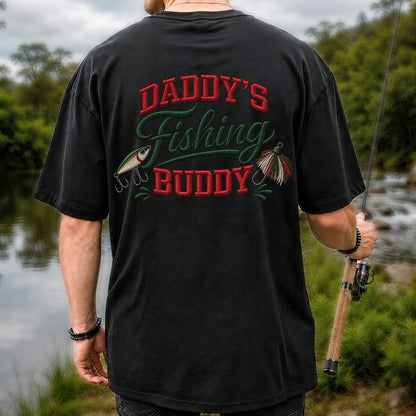 Daddy's Fishing Buddy Funny Fishing Graphic T-Shirt | Back Print