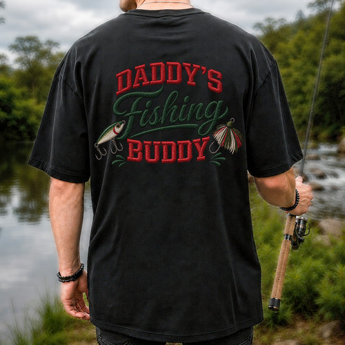 Daddy's Fishing Buddy Funny Fishing Graphic T-Shirt | Back Print