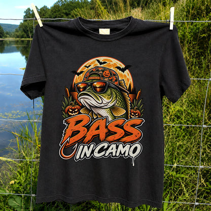 Bass in Camo Halloween Bass Fishing Graphic T-Shirt