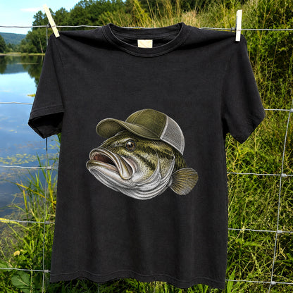 Bass Wearing Trucker Hat Fishing Graphic T-Shirt
