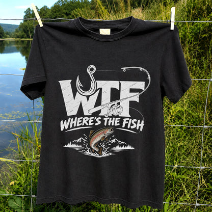 WTF Where's the Fish Rainbow Trout Fishing Graphic T-Shirt