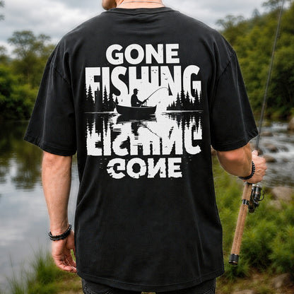 Gone Fishing Lake Adventure Angler Graphic T-Shirt | Back Print