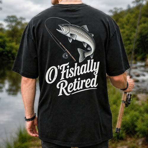 Retired Trout Fishing Rod Graphic T-Shirt | Back Print