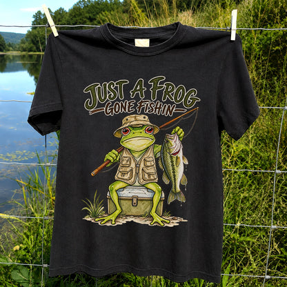 Just a Frog Gone Fishin' Bass Fishing Graphic T-Shirt