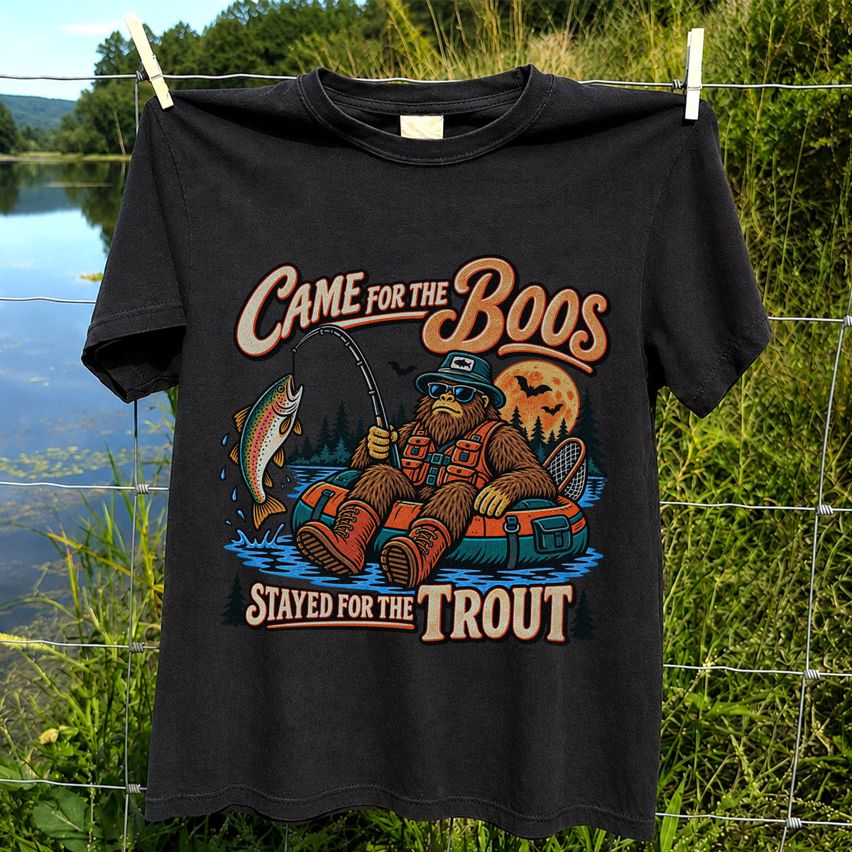 Came for the Boos Stayed for the Trout Bigfoot Halloween Fishing T-Shirt
