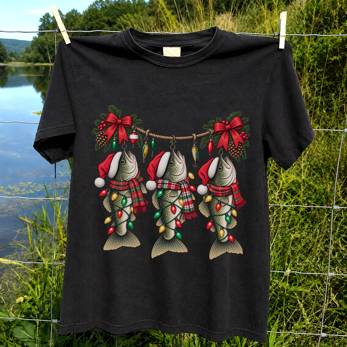 Christmas Fish Ornament Fishing Graphic T-Shirt