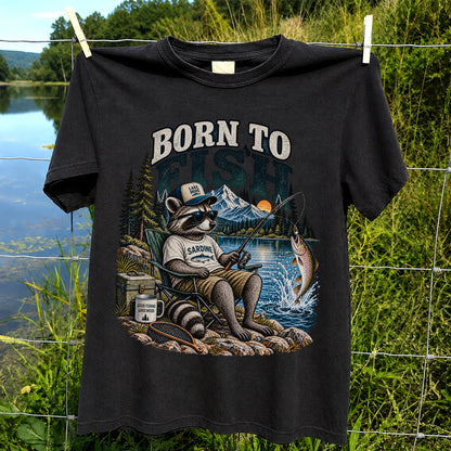 Born to Fish Raccoon in Sunglasses Lake Fishing T-Shirt